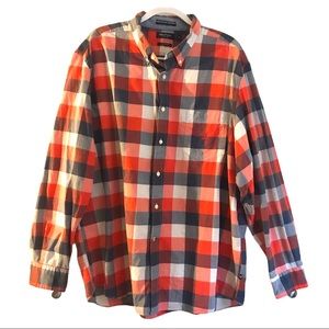 Nautica men’s plaid orange blue button down sz XXL